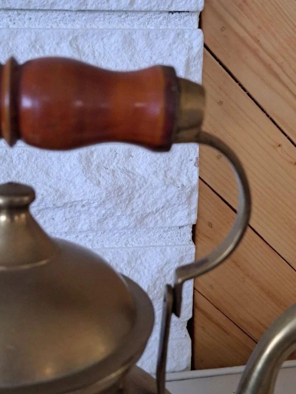 Vintage Brass Teapot With Wooden Handle And Hinged Lid  Collectible Home Decor